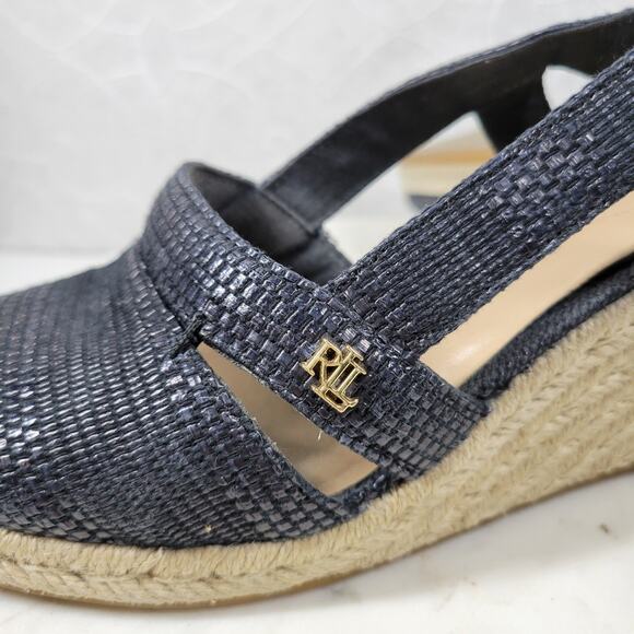 Lauren Ralph Lauren Penelopie Wedge Sandals Womens 8 Blue Espadrille - Picture 10 of 14